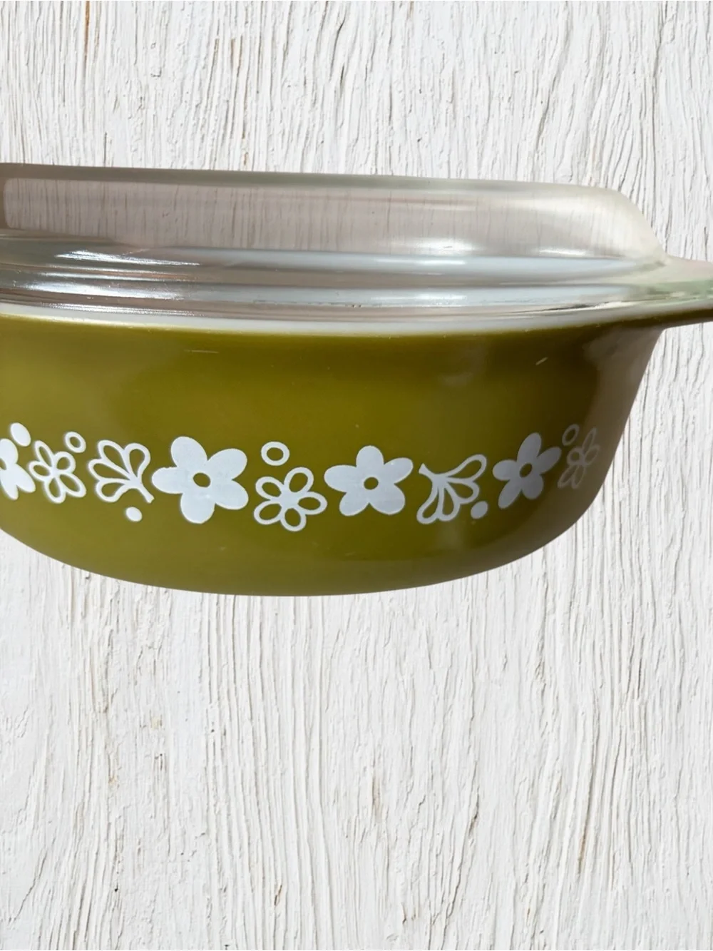 Pyrex Olive Green Floral Covered Casserole Dish